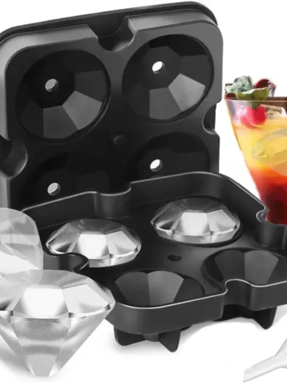 Silicone Diamond Ice Cube Tray - Black Set of 2